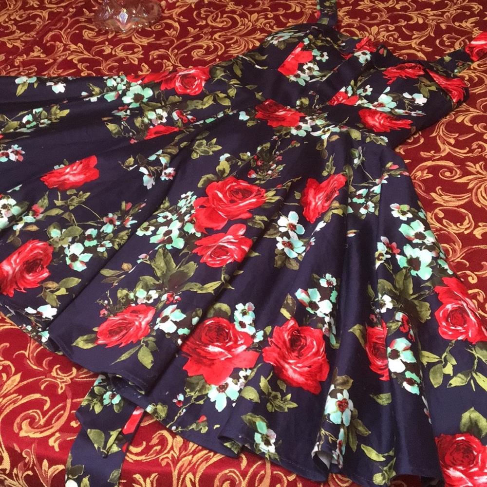 REDUCED S Varga Sundress Navy With Roses